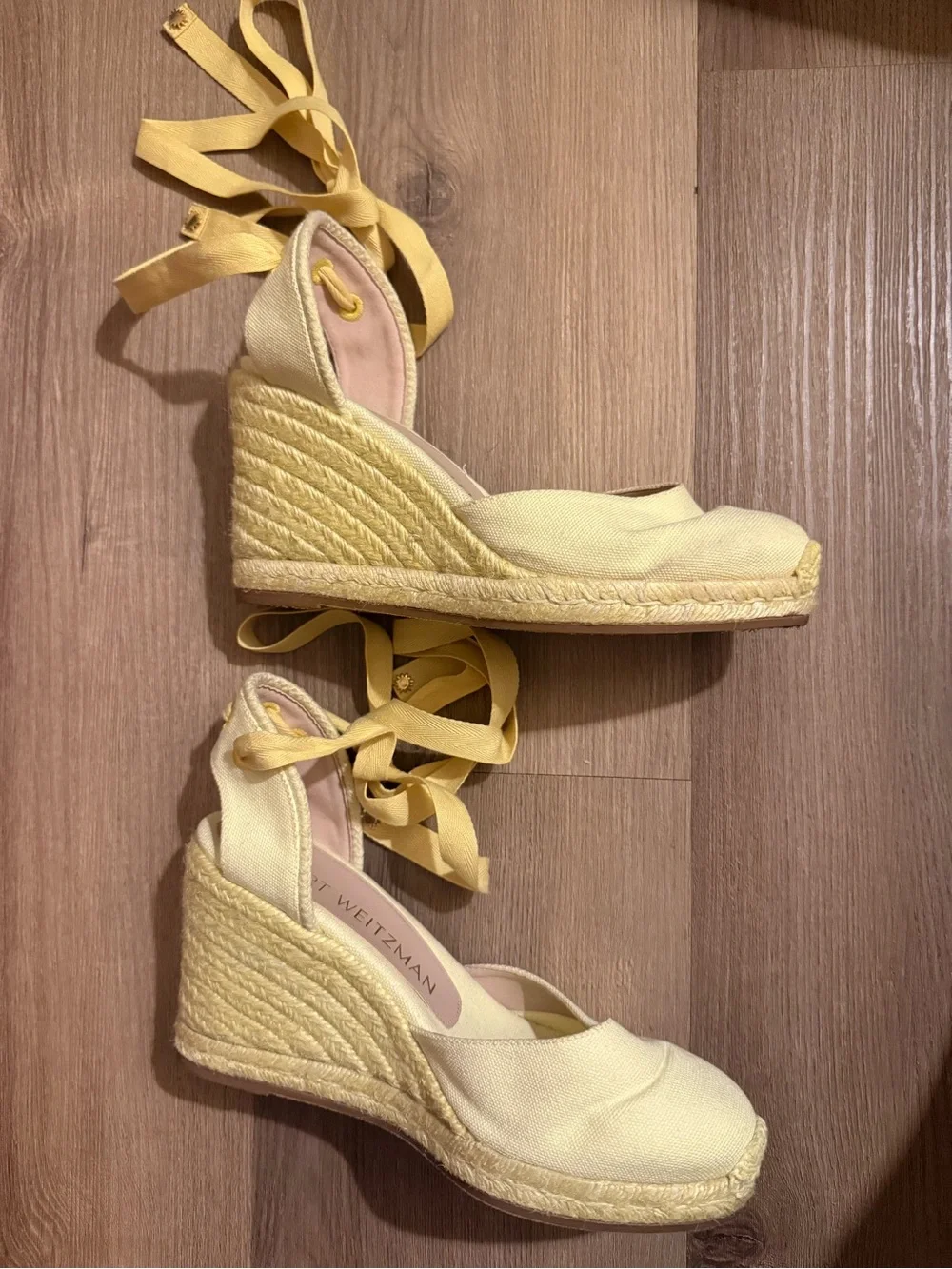 Stuart Weitzman Pale Yellow Espadrille Wedge Sandals